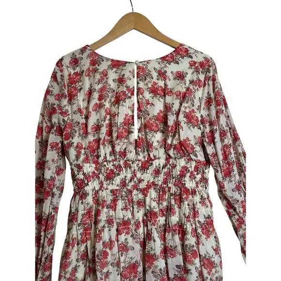 Free People Keep You Smocked Dress Floral Boho Mini Long Sleeve Size L EUC - Picture 8 of 11